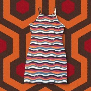 NEW Hot Lava RARE Zumiez Trippy Groovy Wavy Print Bodycon Mini Dress — LARGE